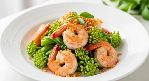 Tôm Thẻ Xào Hoa Thiên Lý Tỏi Phi Cháy Cạnh Xanh Mướt Trưa Mát Mẻ