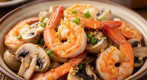 Tôm Xào Nấm Rơm Tỏi Đập Dập