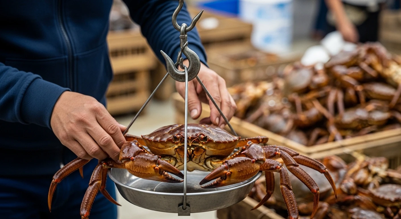 Bàn cân với những chú cua lớn tại vựa