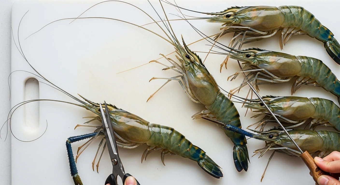 Sơ chế tôm càng xanh trước khi hấp