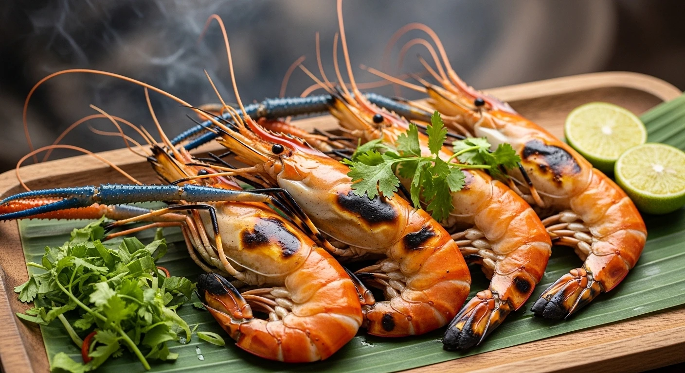 Tôm càng xanh đỏ au sau khi nướng