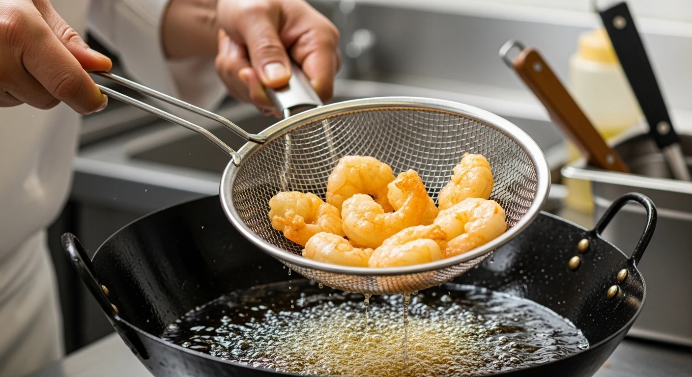 Tôm được chao nhanh trong dầu