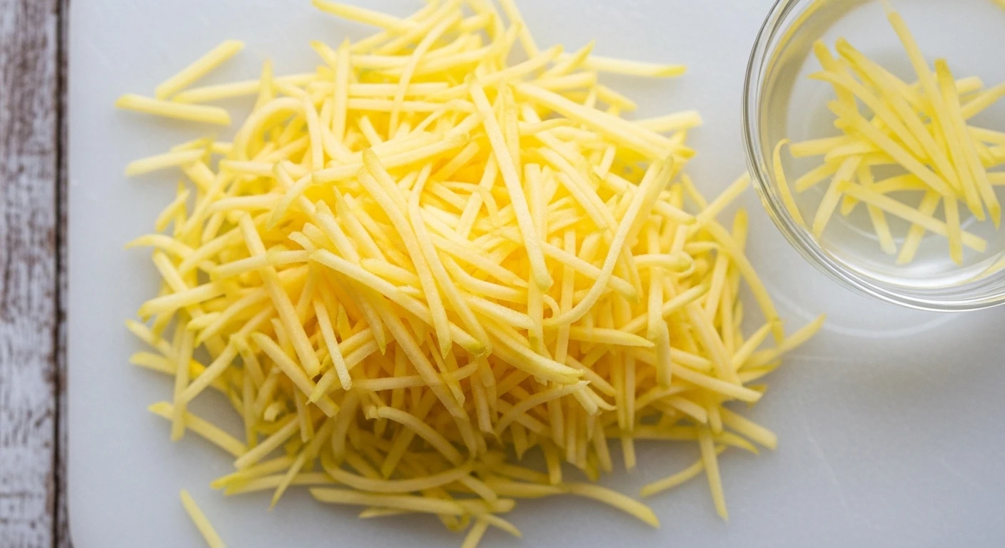 Khoai tây bào sợi dài để làm tôm cuộn
