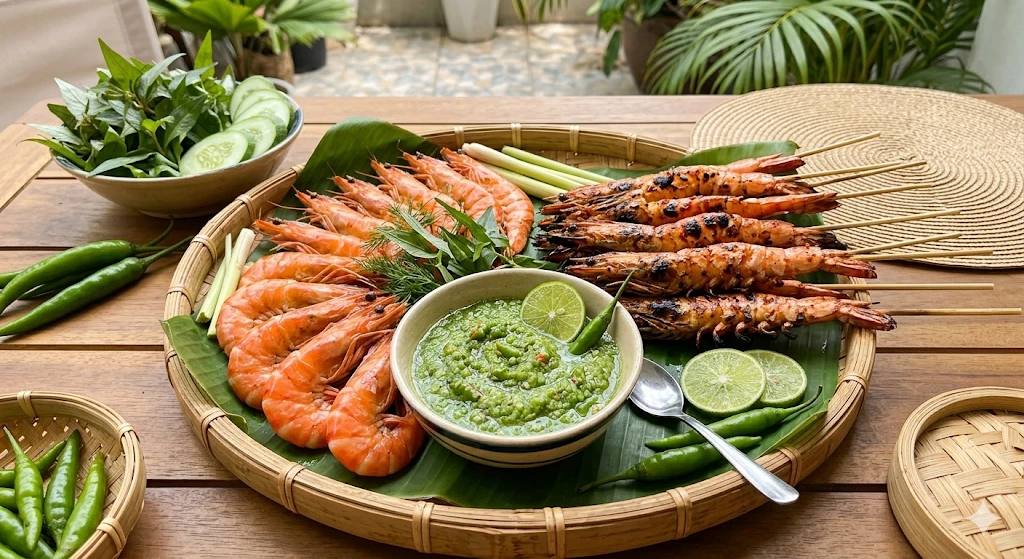 Tôm hấp/nướng chấm muối ớt xanh