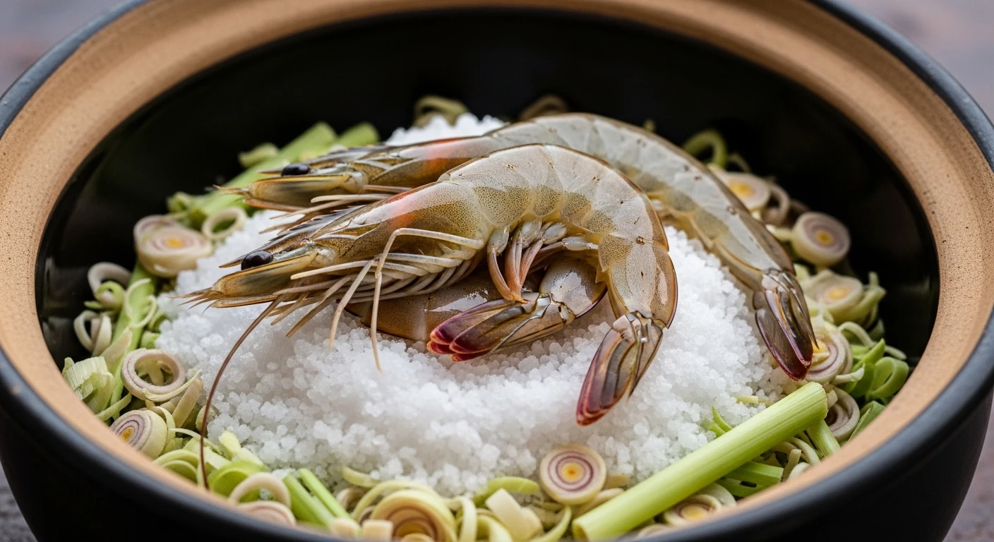 Chuẩn bị nguyên liệu tôm hấp muối sả