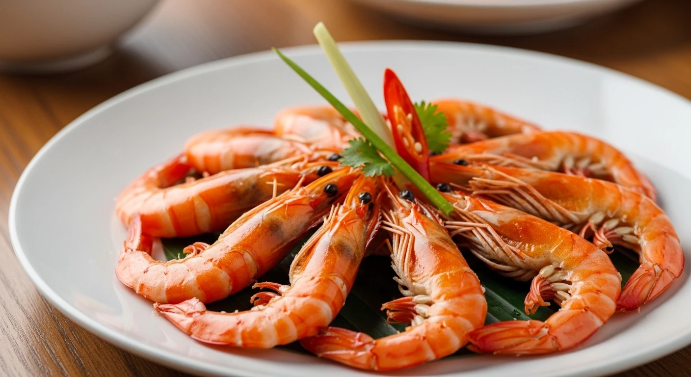 Bày biện đĩa tôm hấp muối sả hấp dẫn