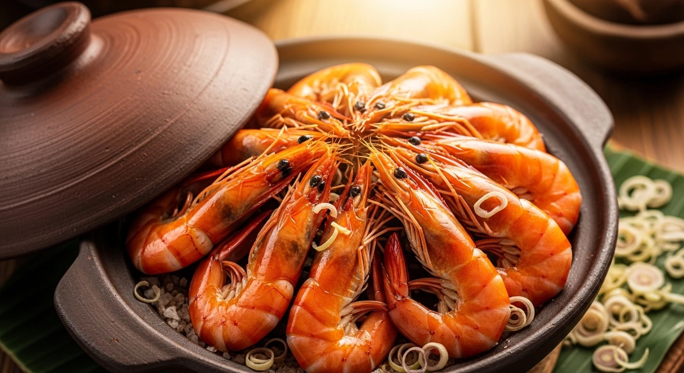 Tôm Hấp Muối Sả Hột Trên Nồi Đất Giữ Vị Ngọt Nguyên Thủy Tuyệt Đỉnh