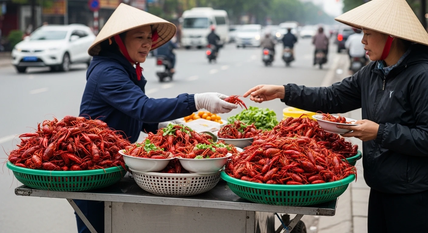 Tôm hùm đất được bày bán trên xe đẩy với giá rẻ