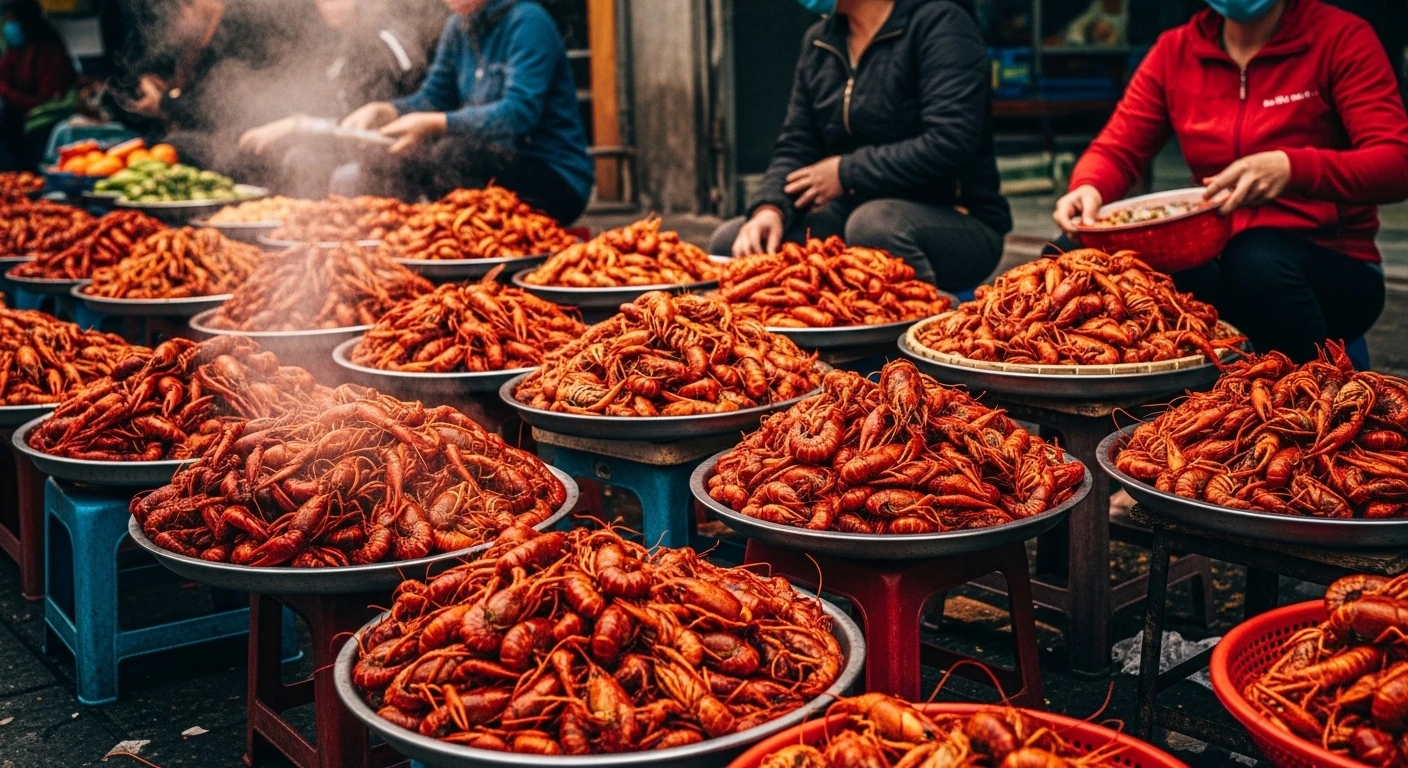 Tôm hùm đất bày bán tràn lan trên đường phố