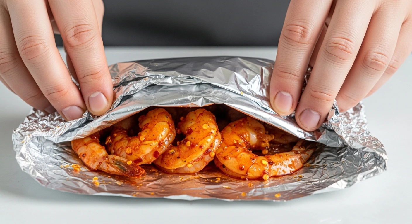 Gói tôm vào giấy bạc