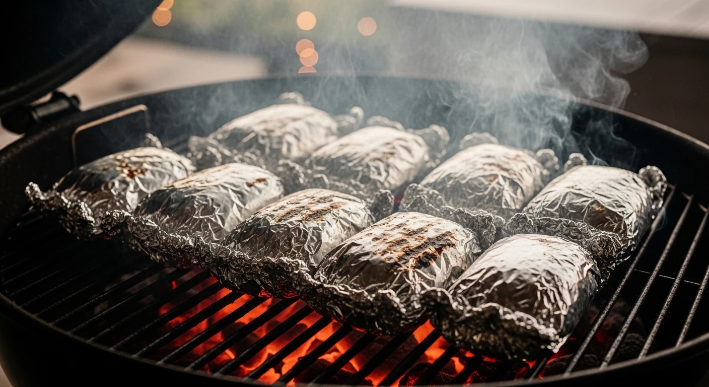 Nướng tôm sa tế bọc giấy bạc trên than hồng