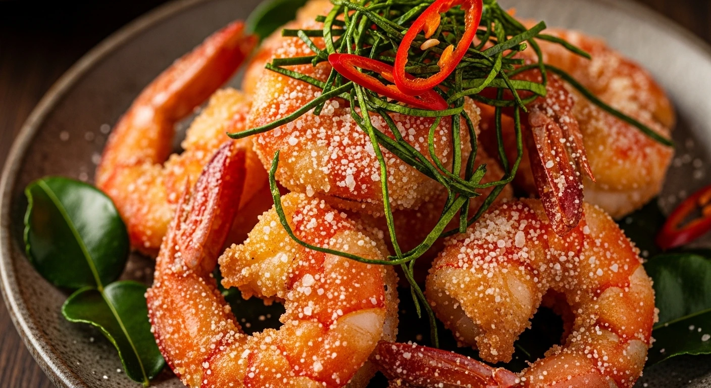 Tôm rang muối ớt lá chanh chiên giòn hấp dẫn