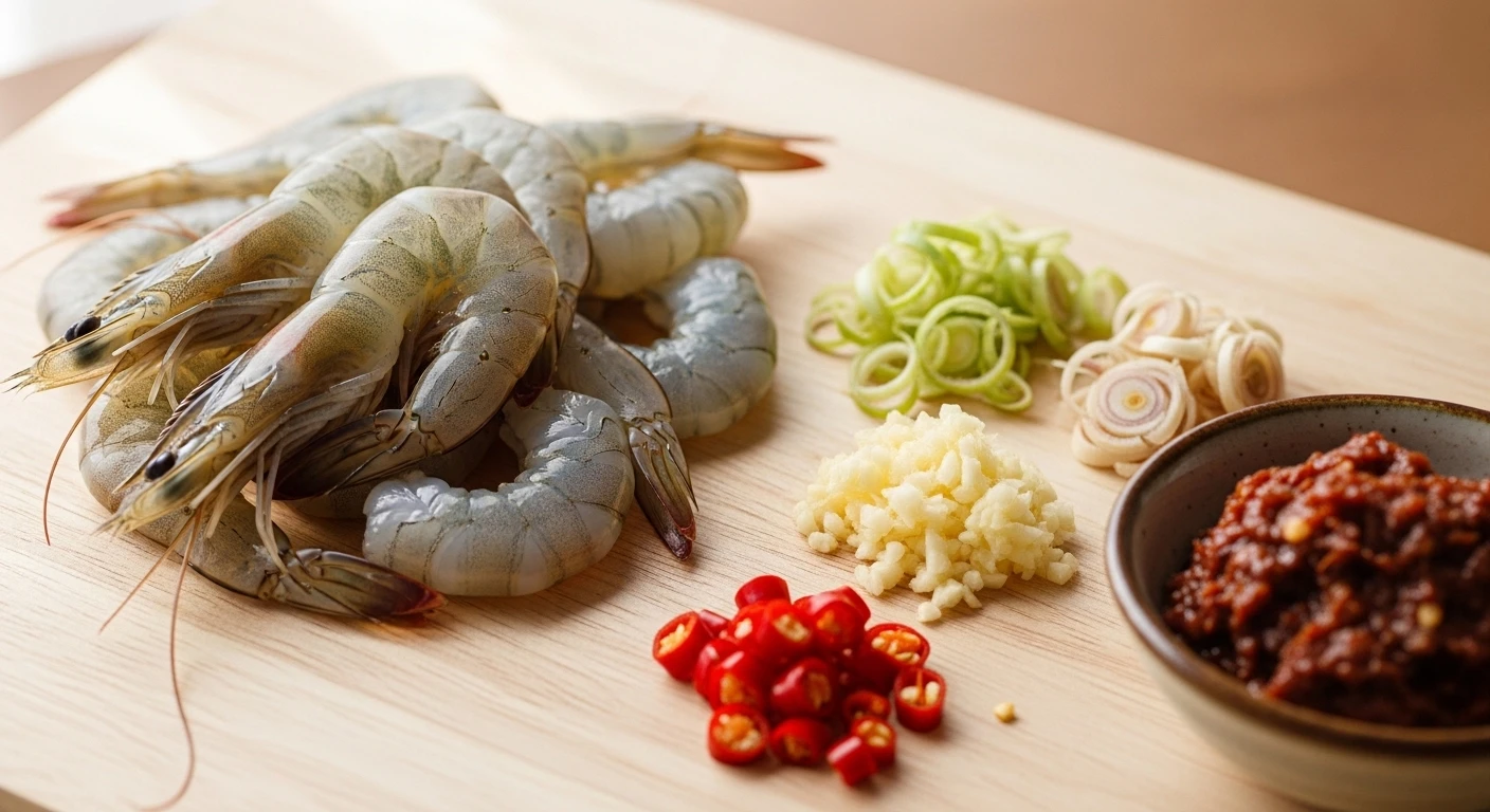 Chuẩn bị nguyên liệu tôm thẻ rim mắm ruốc