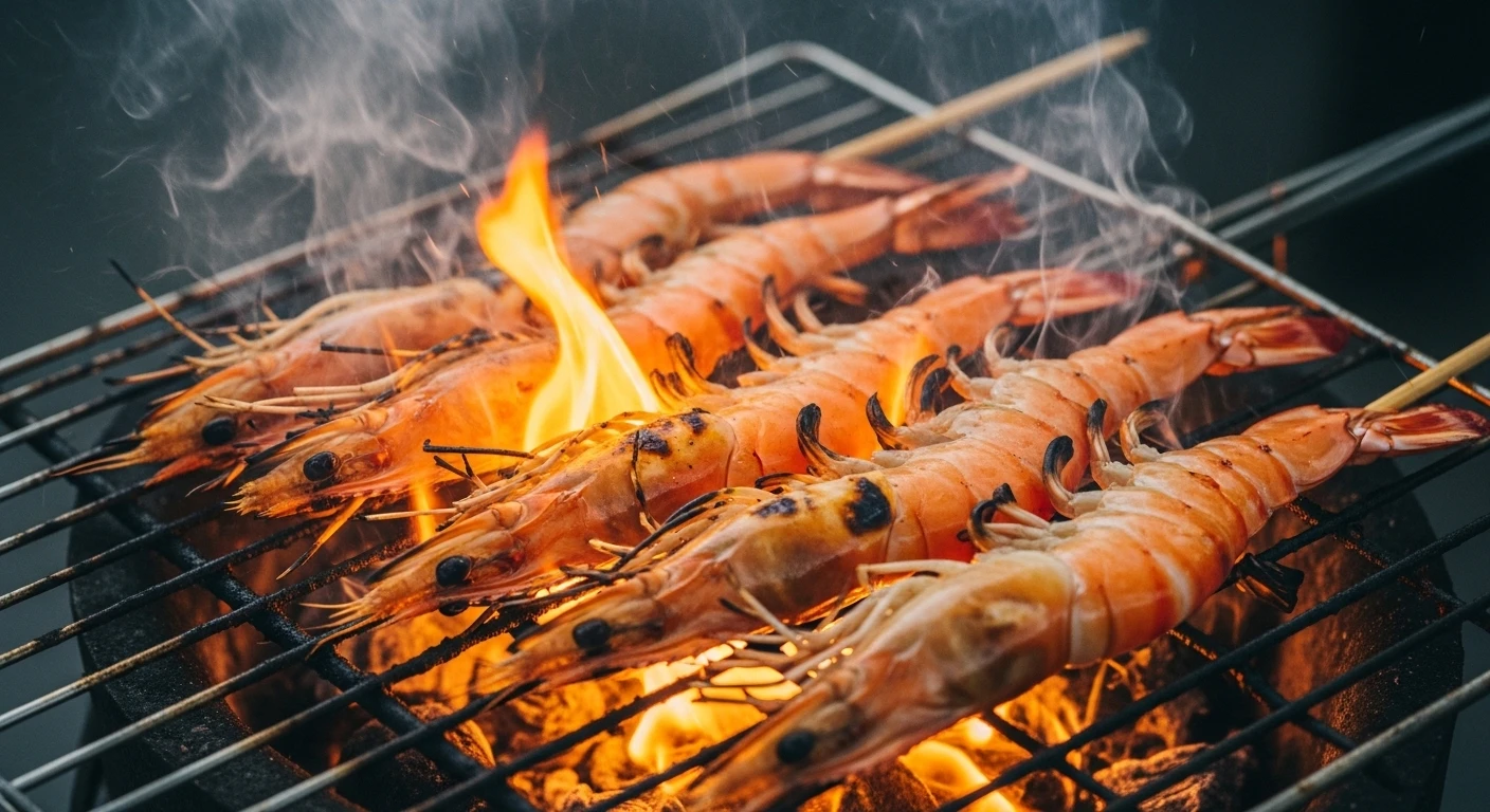 Tôm sú nướng trên bếp than hồng