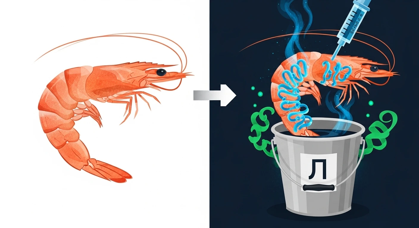 Minh họa quá trình tẩm ướp tôm bằng hóa chất