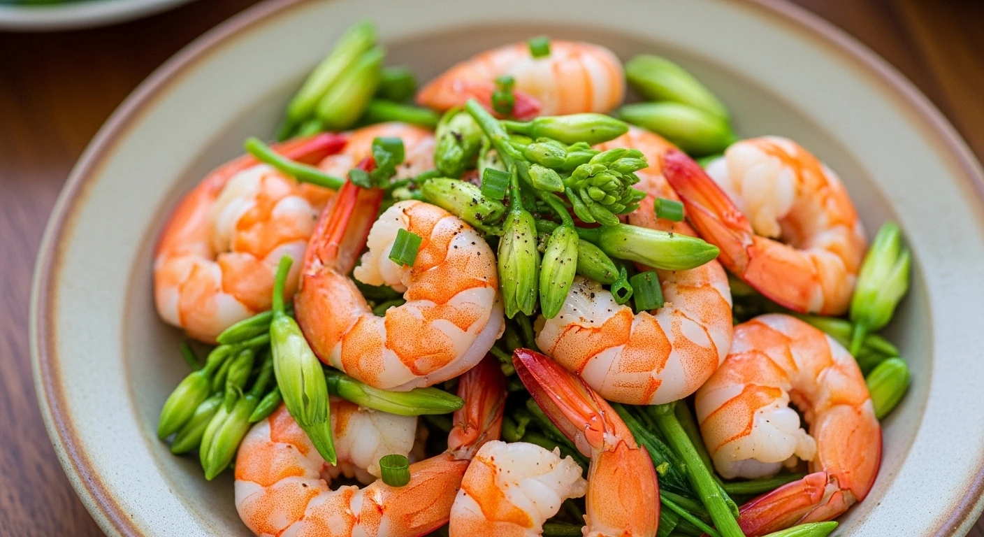 Tôm Thẻ Xào Bông Thiên Lý hấp dẫn