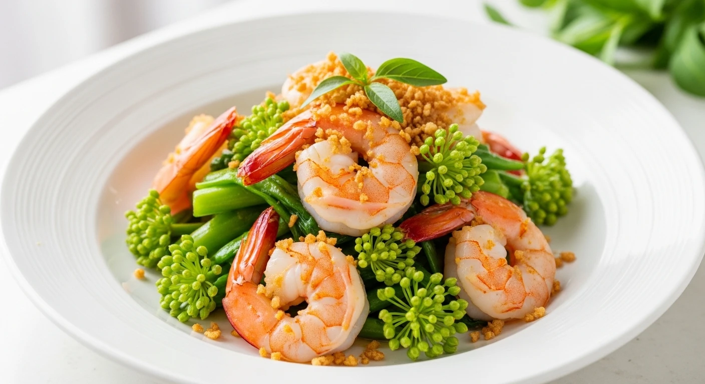 Tôm thẻ xào hoa thiên lý tỏi phi cháy cạnh xanh mướt