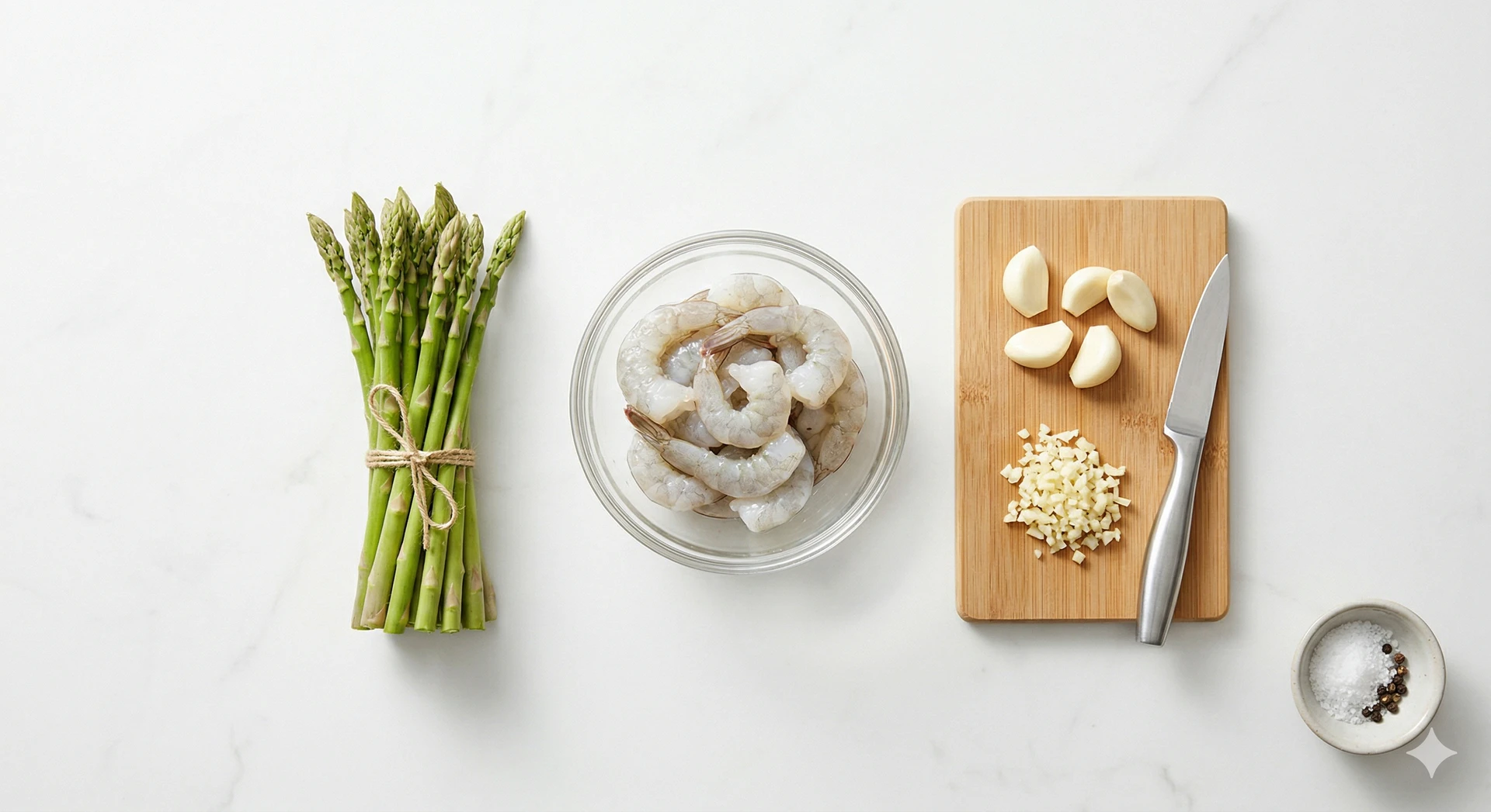 Nguyên liệu chuẩn bị cho món tôm xào măng tây