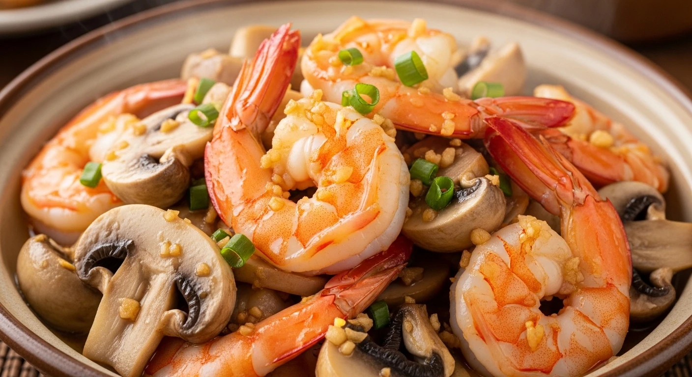 Tôm xào nấm rơm tỏi đập dập thơm lừng, hấp dẫn