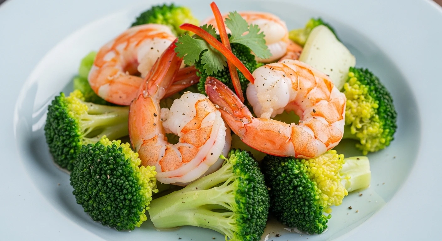 Thành phẩm Tôm Xào Súp Lơ đẹp mắt