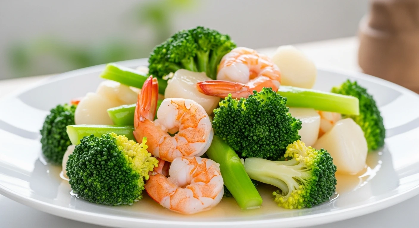 Tôm Xào Súp Lơ Xanh Trắng Thanh Đạm