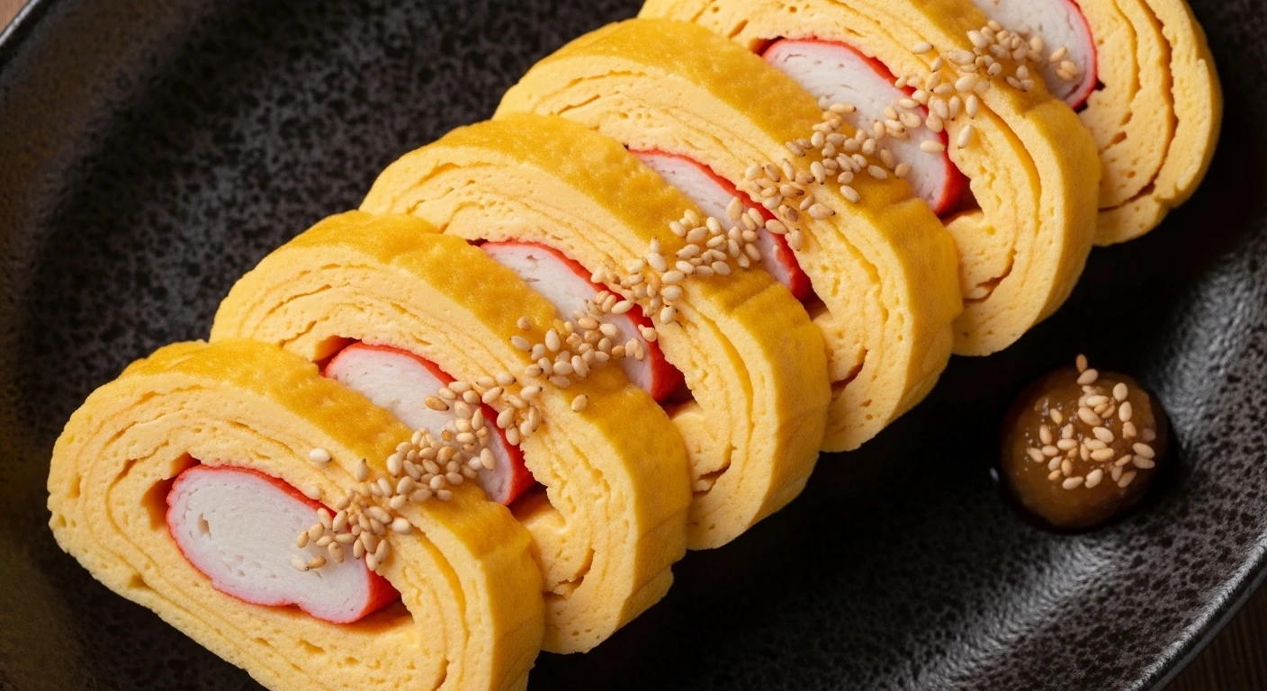 Thành phẩm Tamagoyaki cua Nhật cắt lát đẹp mắt
