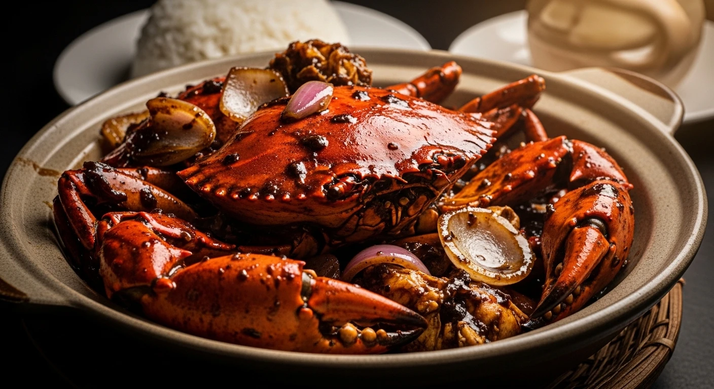 Malaysian Black Pepper Crab being served