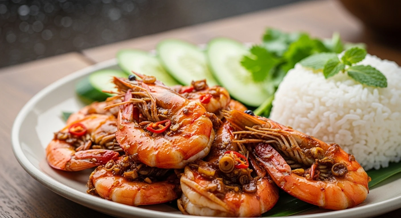 Crispy whiteleg shrimp with minced lemongrass and chili