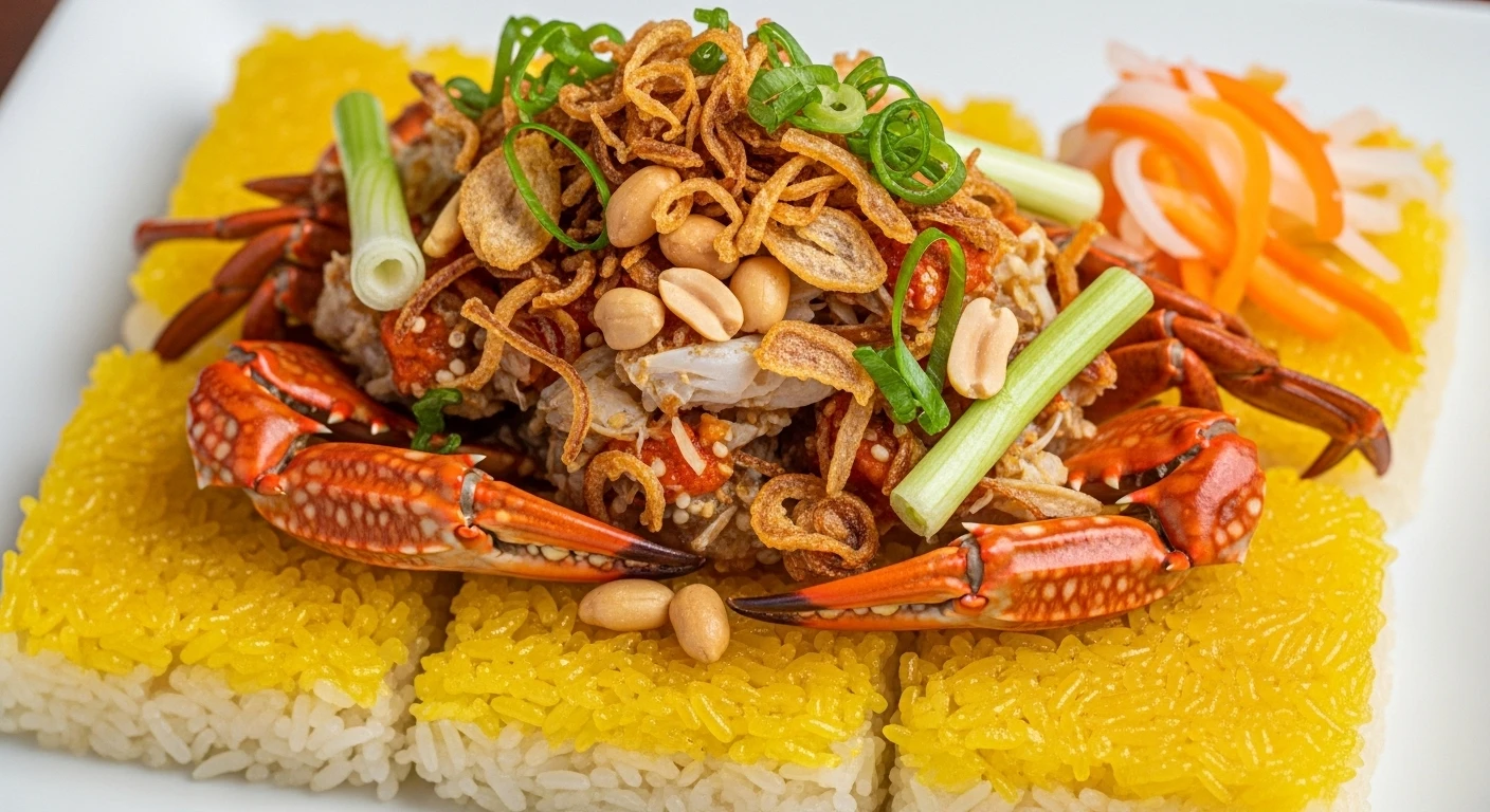 Xôi mặn kẹp ba khía hoàn chỉnh đẹp mắt